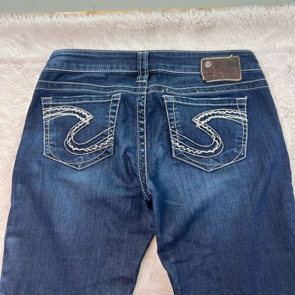 Silver Jeans Womens 28x33 Tuesday Boot Cut Low Rise Blue Denim Dark Wash Stretch - Picture 10 of 11